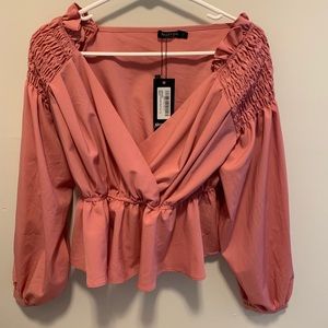 Nasty Gal ruched shoulder wrap front top